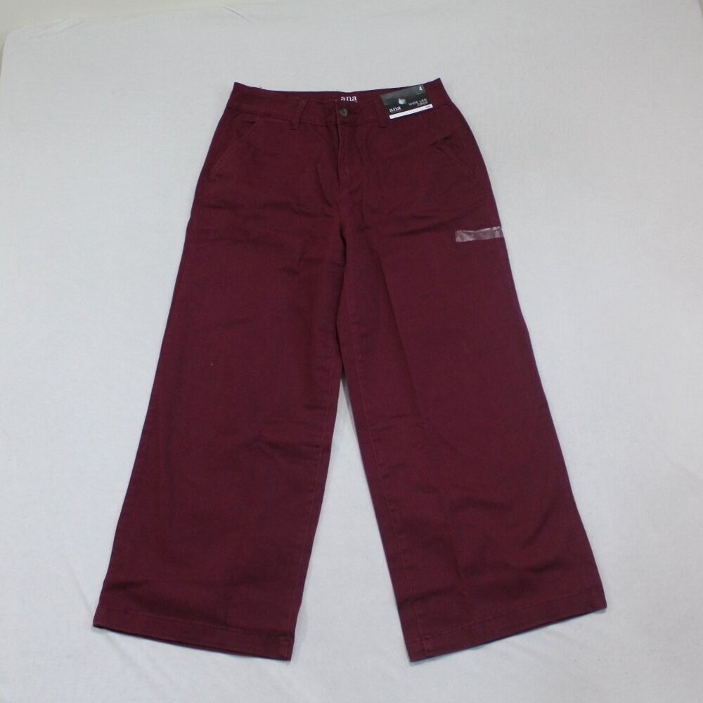 a.n.a Wide Leg Crop Pants Women 4 Red NEW 90s Cotton Canvas Mid Rise